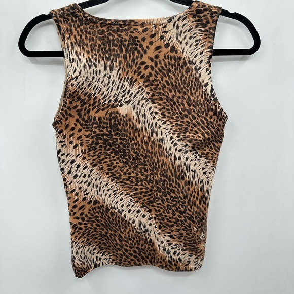 Y2K VTG CACHE SILK CHEETAH stretch sophisticated classic coastal grandma tank M - Picture 3 of 10
